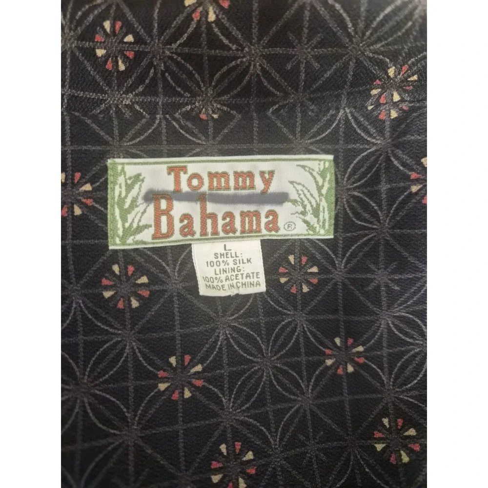 Tommy Bahama Long Sleeve Shirt Geometric Floral Pattern Black Brown Size‎ L Silk - Picture 2 of 6